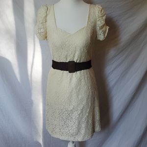 GUESS Cream Lace Ruched Sleeve Sundress
